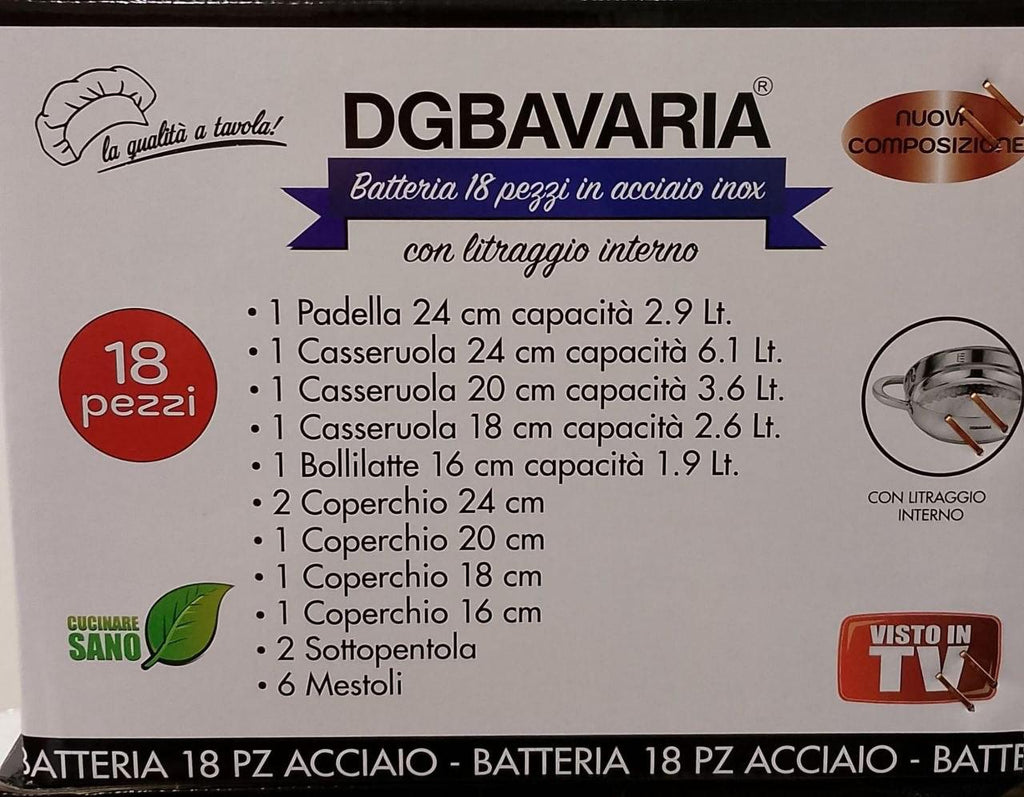 BATTERIA 18 PEZZI IN ACCIAIO INOX – ELEGANZA E QUALITÀ IN CUCINA