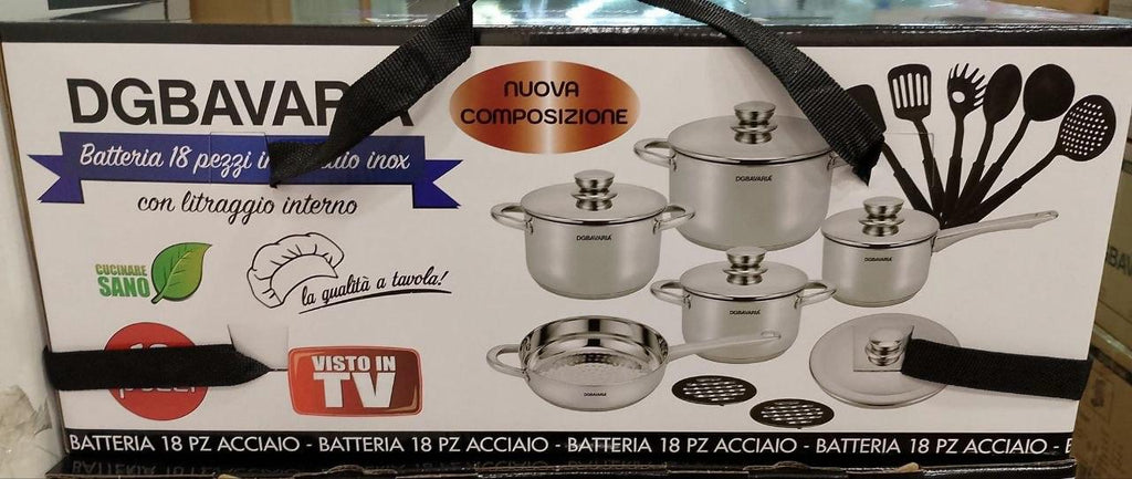 BATTERIA 18 PEZZI IN ACCIAIO INOX – ELEGANZA E QUALITÀ IN CUCINA