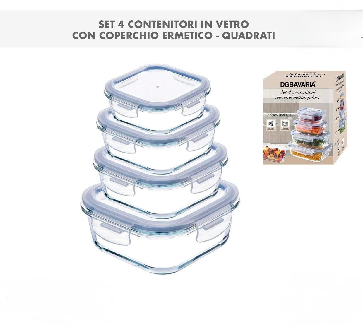 Set 4 Contenitori Quadrati Ermetici – Freschezza Garantita!