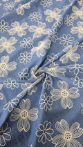 Tessuto Jeans Ricamato Altezza 140 cm