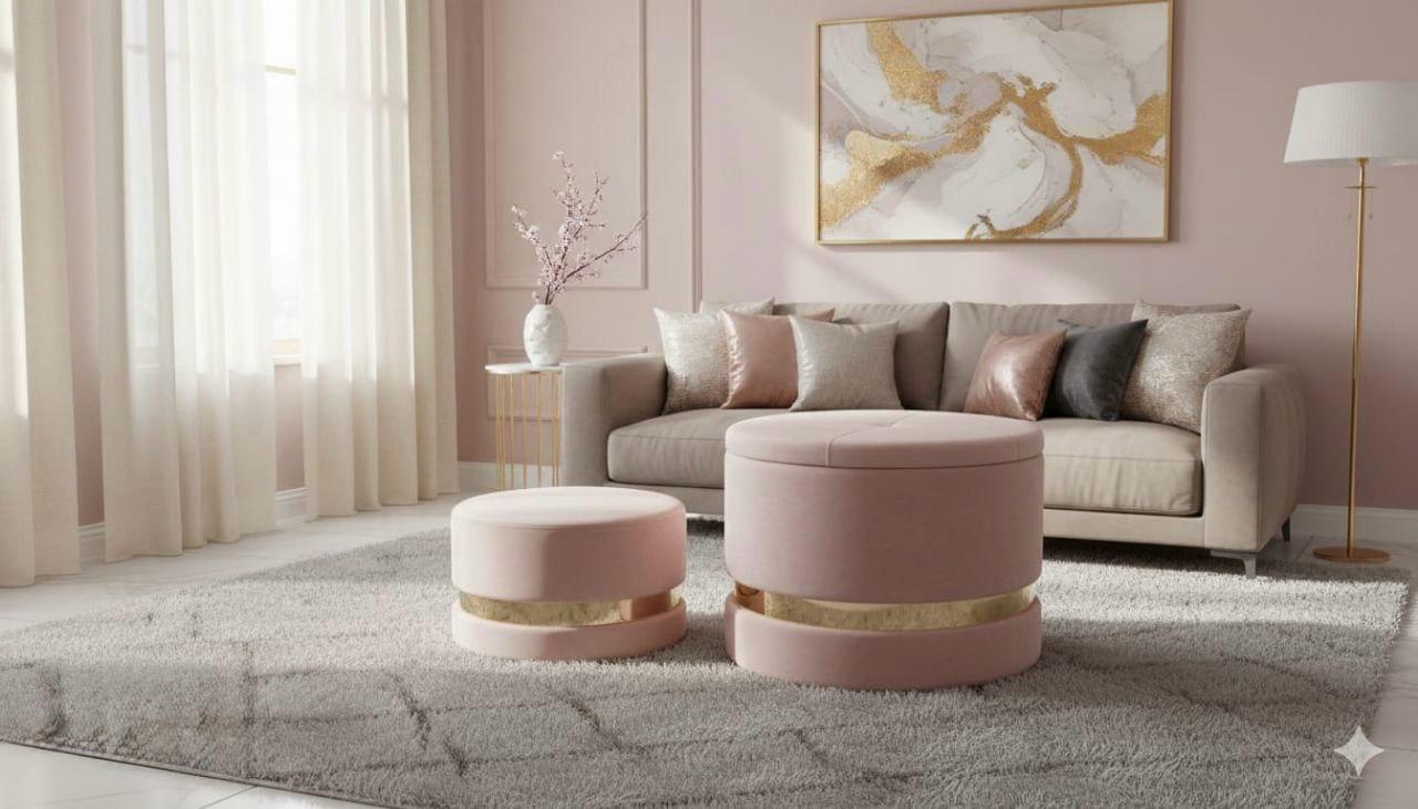 Pouf in Velluto 2 Pezzi con Fascia Oro – Comfort e Design Chic