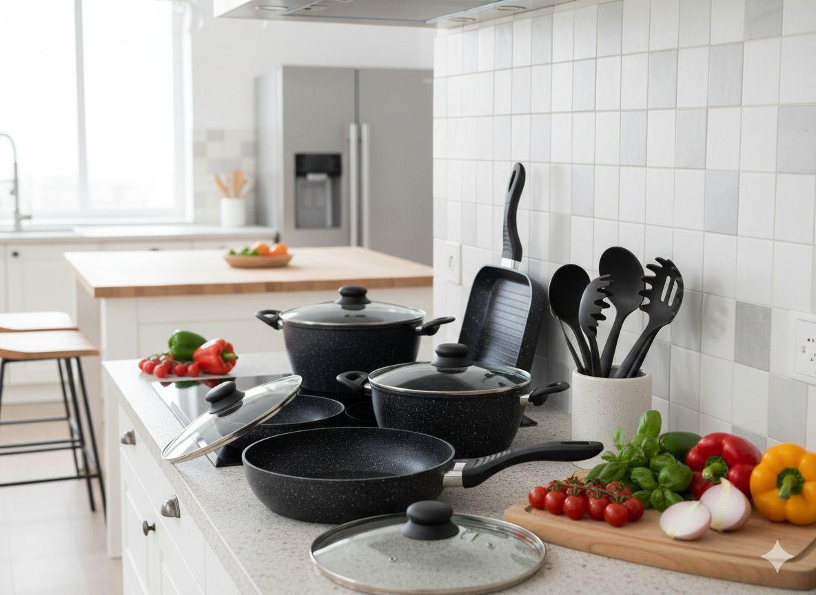 Batteria Cucina 14 Pezzi Completa – Padelle, Tegami e Mestoli Inclusi