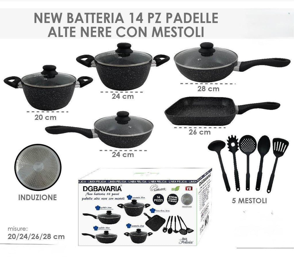 Batteria Cucina 14 Pezzi Completa – Padelle, Tegami e Mestoli Inclusi