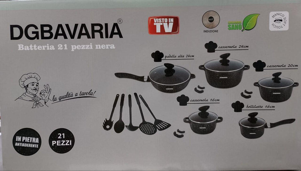 Batteria 21 Pezzi Bavaria 🤩 In Pietra Antiaderente – Super Completa!