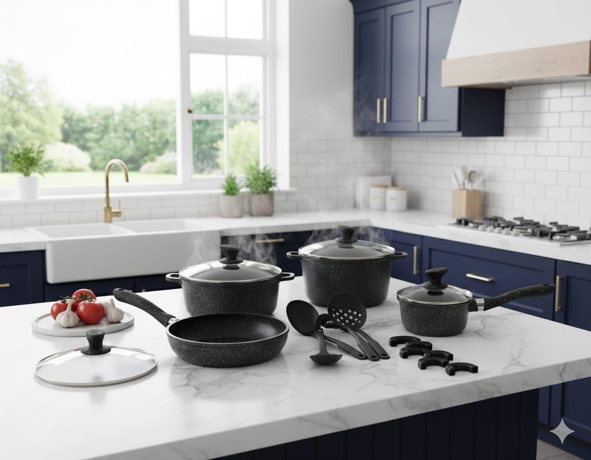 Batteria 21 Pezzi Bavaria 🤩 In Pietra Antiaderente – Super Completa!