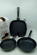 Set 3 Pezzi – 2 Padelle + 1 Bistecchiera per Grigliate Perfette