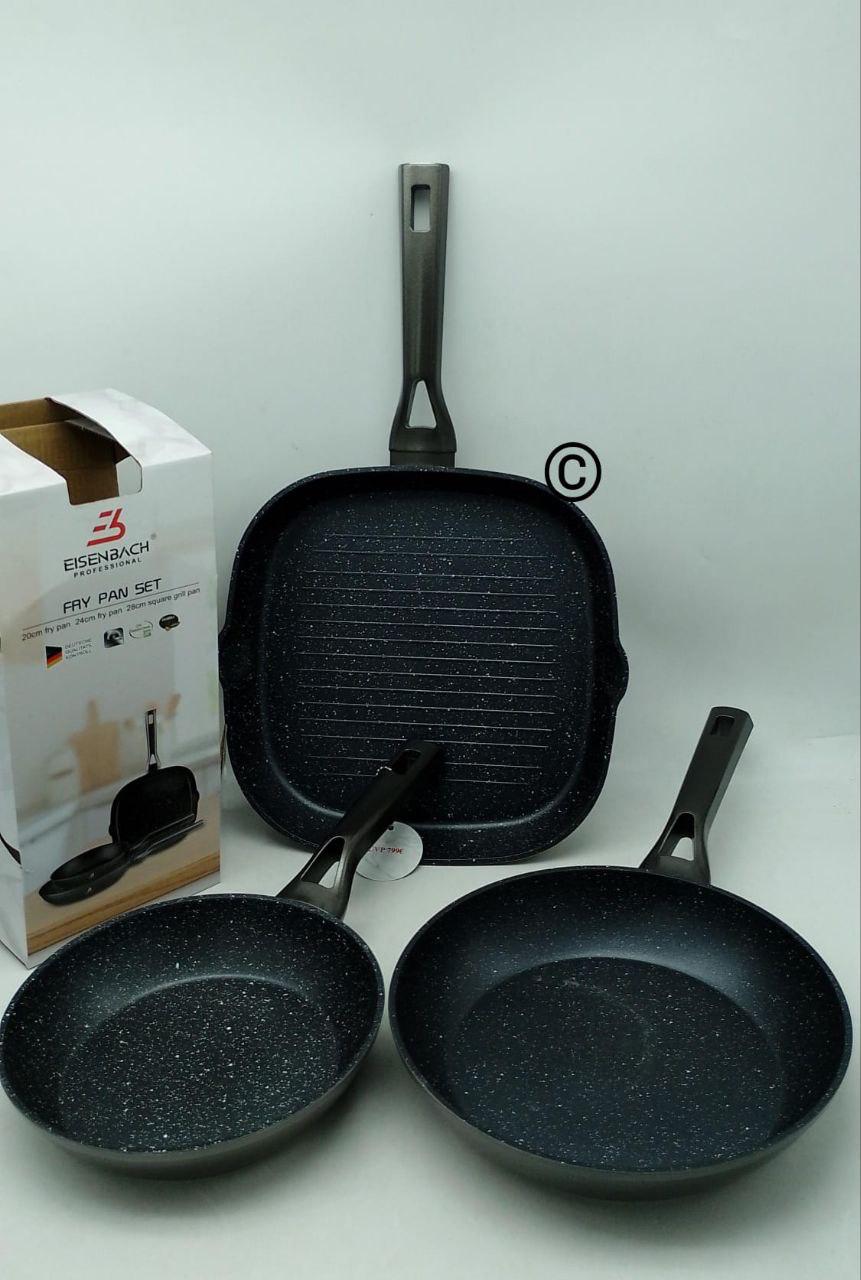 Set 3 Pezzi – 2 Padelle + 1 Bistecchiera per Grigliate Perfette