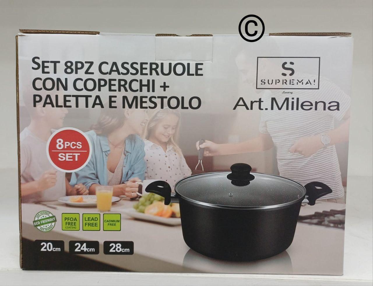 Set 8 Pezzi Casseruole con Coperchi + Paletta e Mestolo – Super Completo