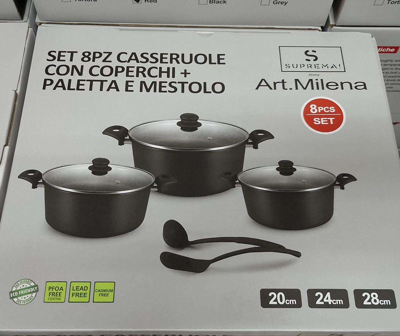 Set 8 Pezzi Casseruole con Coperchi + Paletta e Mestolo – Super Completo