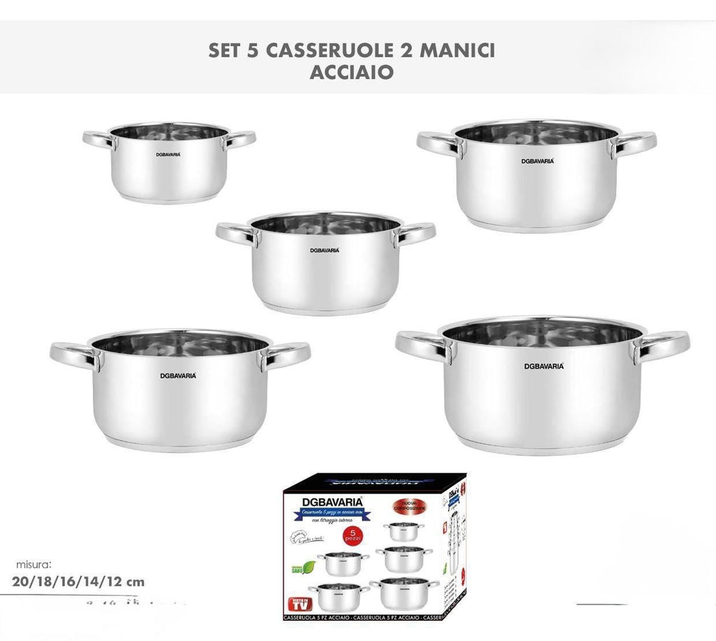Set Casseruole 5 Pezzi – 2 Manici, Eleganza e Funzionalità