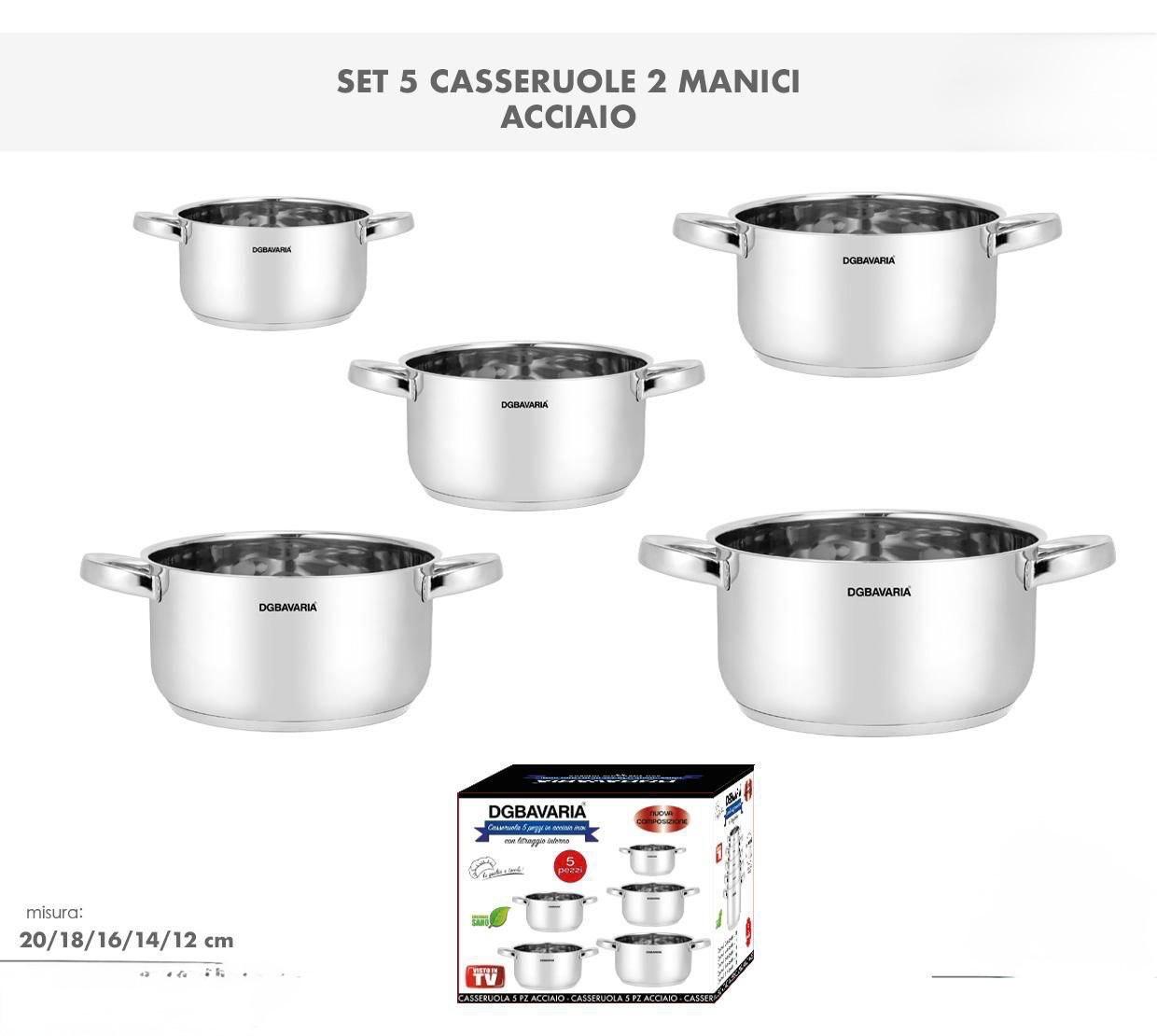 Set Casseruole 5 Pezzi – 2 Manici, Eleganza e Funzionalità