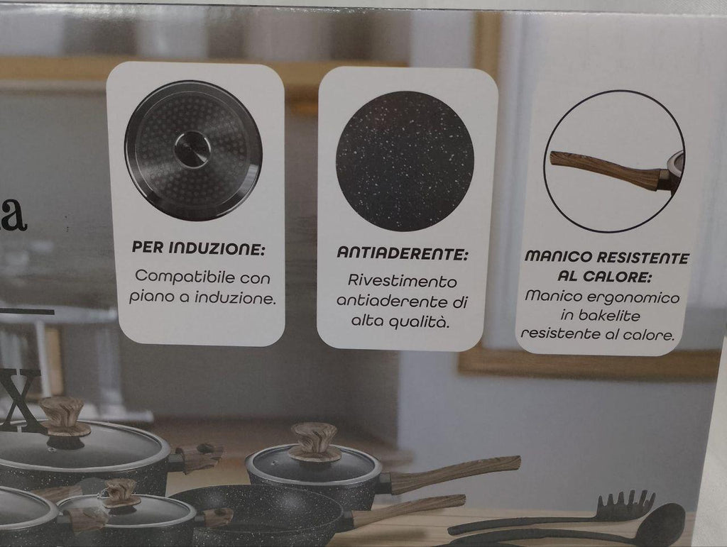 BATTERIA 15 PEZZI IN PIETRA LAVICA ANTIADERENTE
