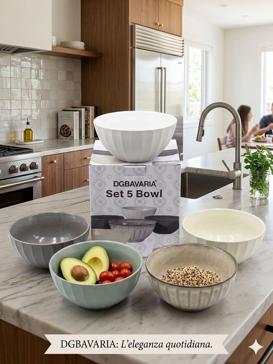 Ciotole in Ceramica (Set da 5) – Perfette per Colazione, Snack e Dessert