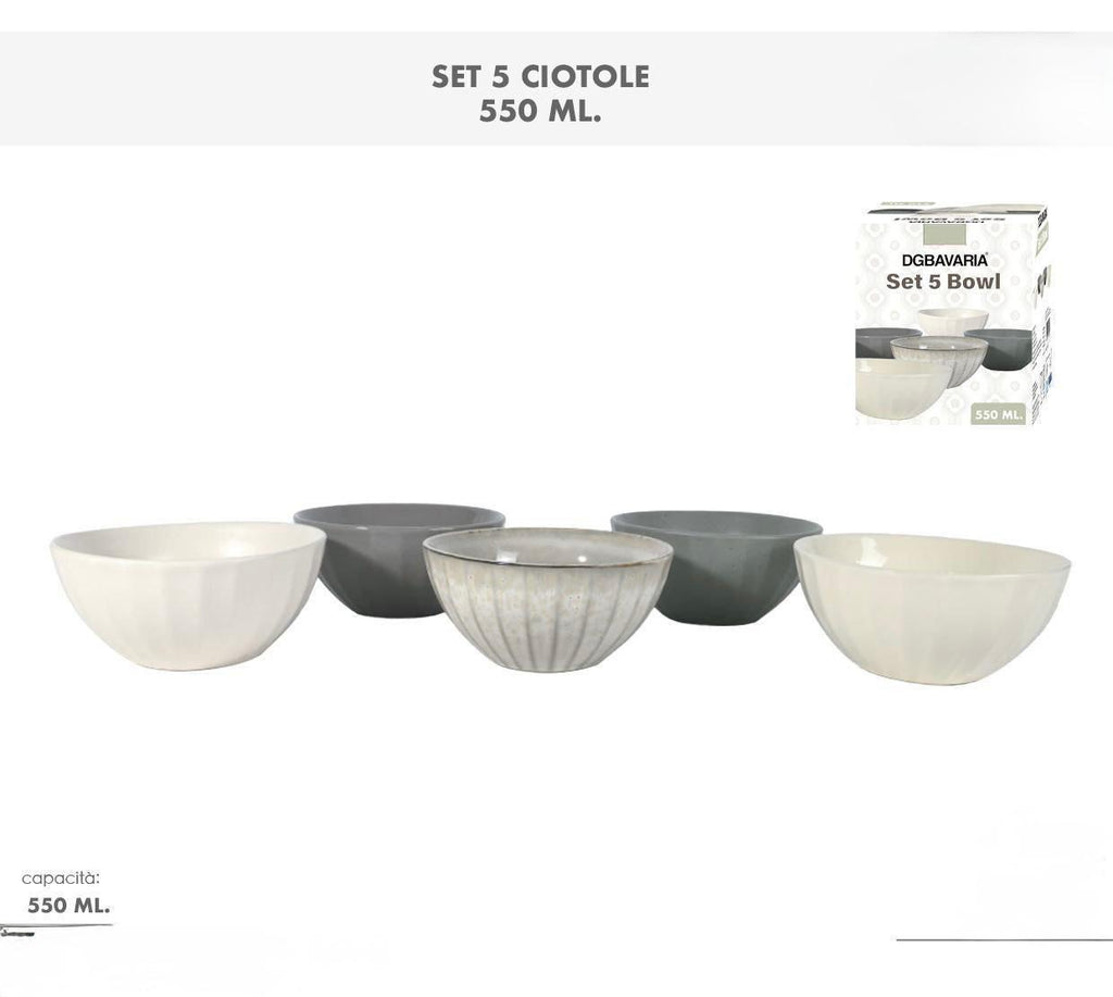 Ciotole in Ceramica (Set da 5) – Perfette per Colazione, Snack e Dessert