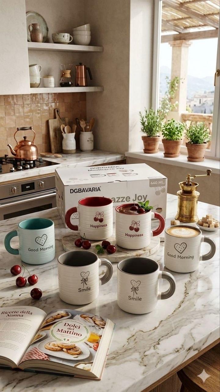 Set 6 Tazze Joy – Perfette per Colazione, Tè e Momenti di Relax