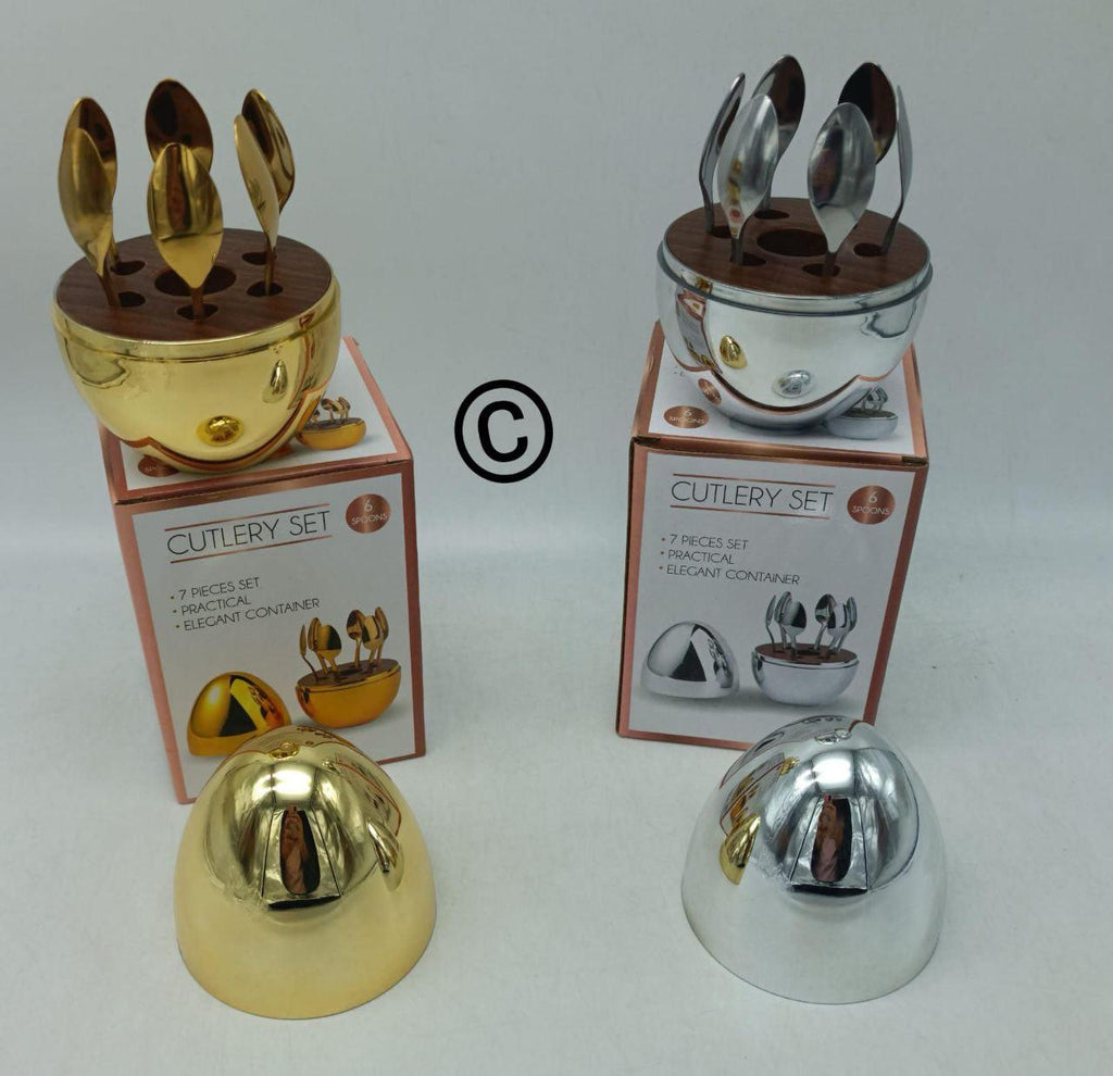 Set 6 Cucchiai in Acciaio +Coppetta Portante  – Eleganza e Resistenza per la Tua Tavola