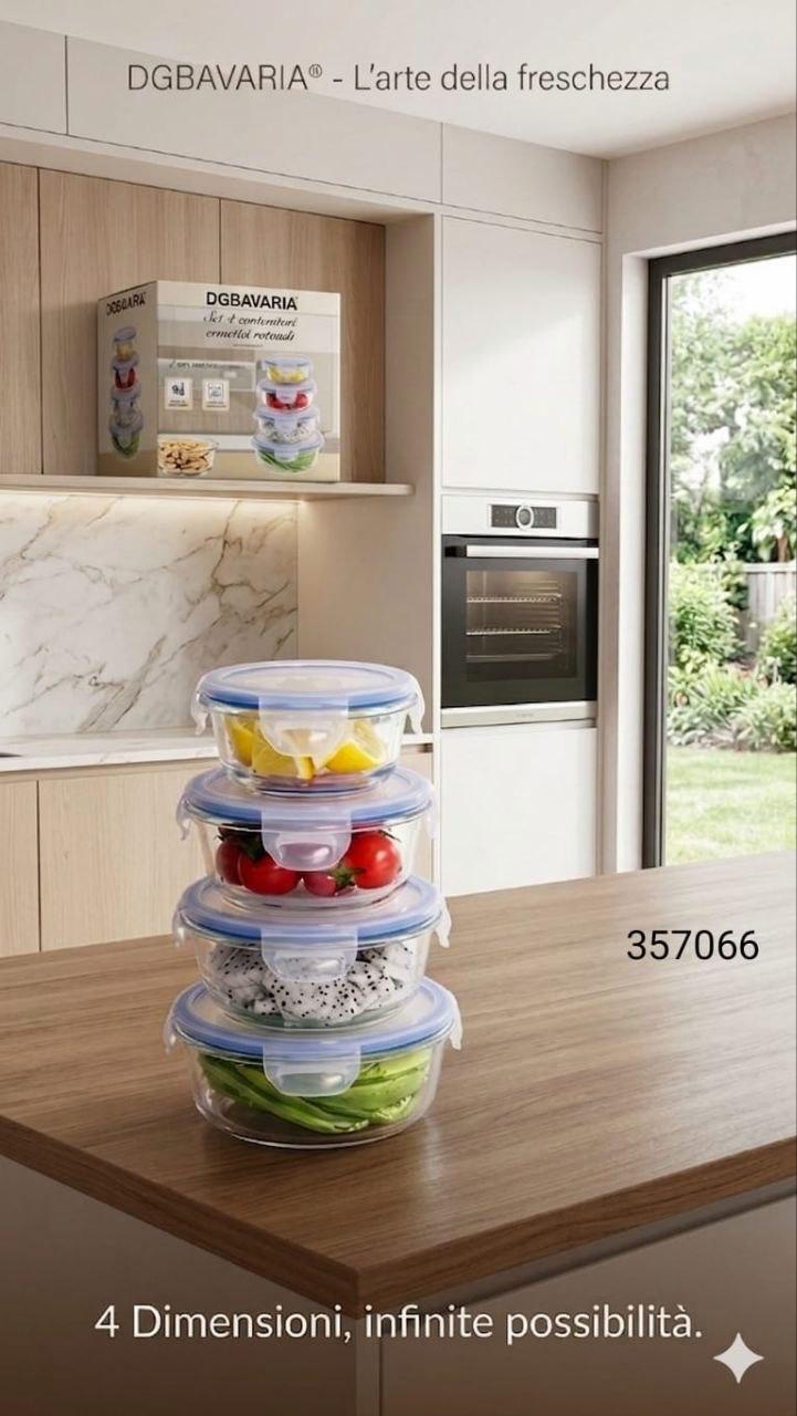 Set 4 Contenitori Ermetici Rotondi – Freschezza Garantita Più a Lungo
