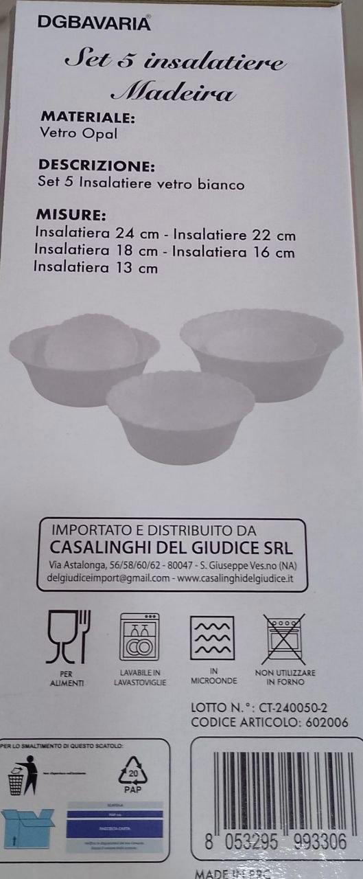 Set 5 Insalatiere in Vetro Bianco – Eleganza e Praticità per la Tua Tavola