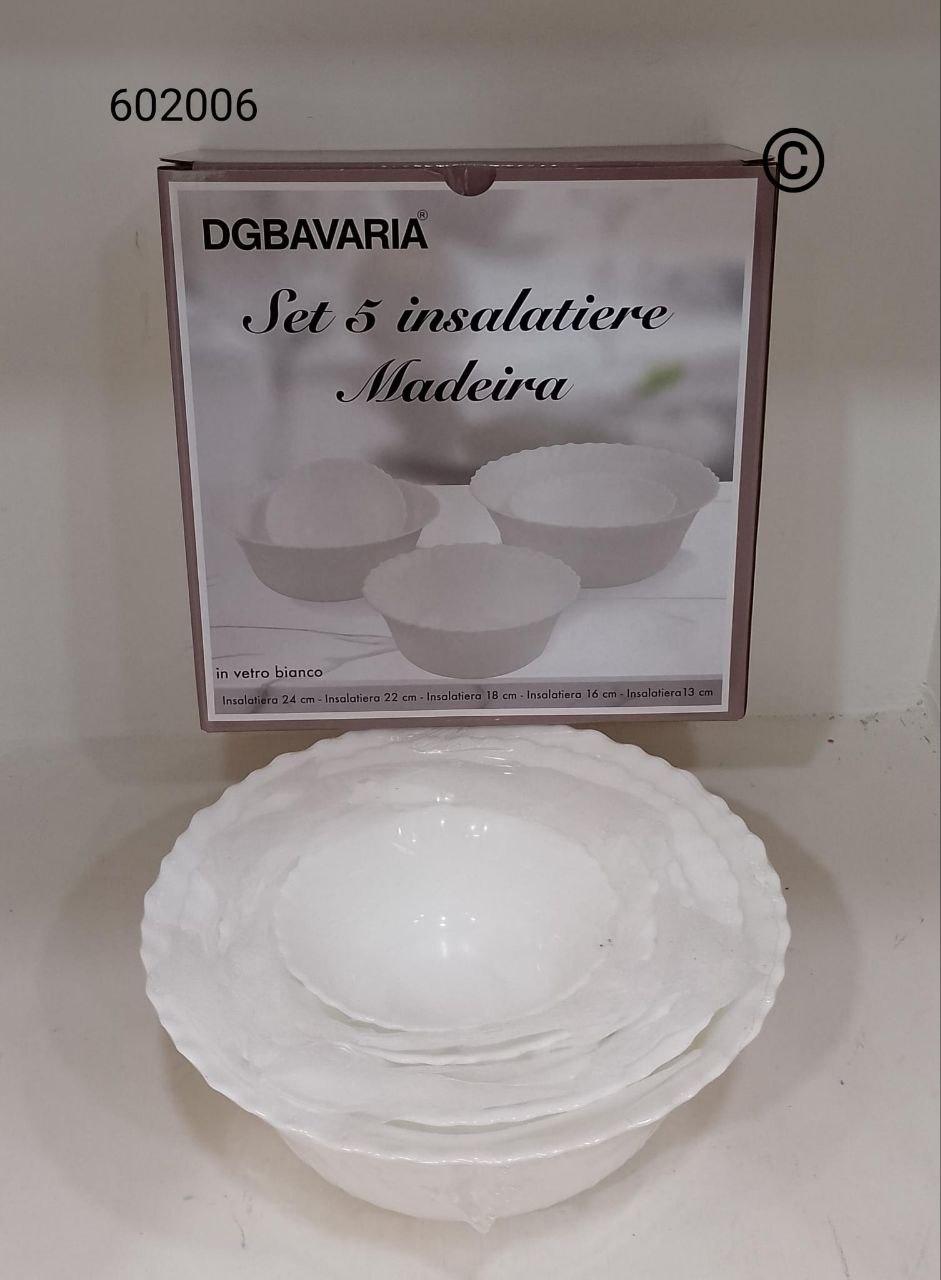 Set 5 Insalatiere in Vetro Bianco – Eleganza e Praticità per la Tua Tavola