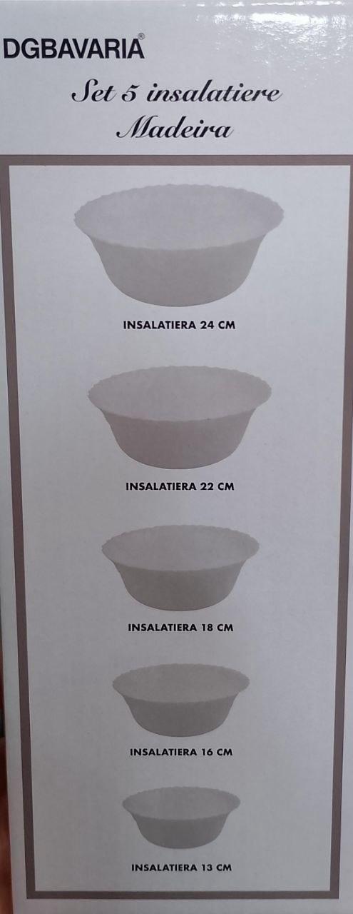 Set 5 Insalatiere in Vetro Bianco – Eleganza e Praticità per la Tua Tavola