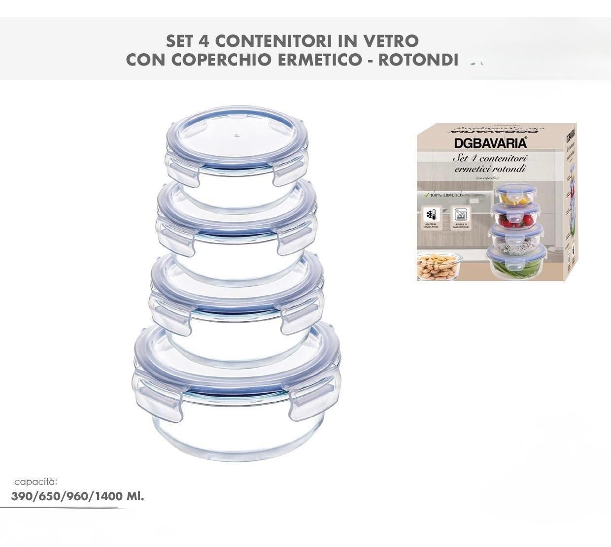 Set 4 Contenitori Ermetici Rotondi – Freschezza Garantita Più a Lungo