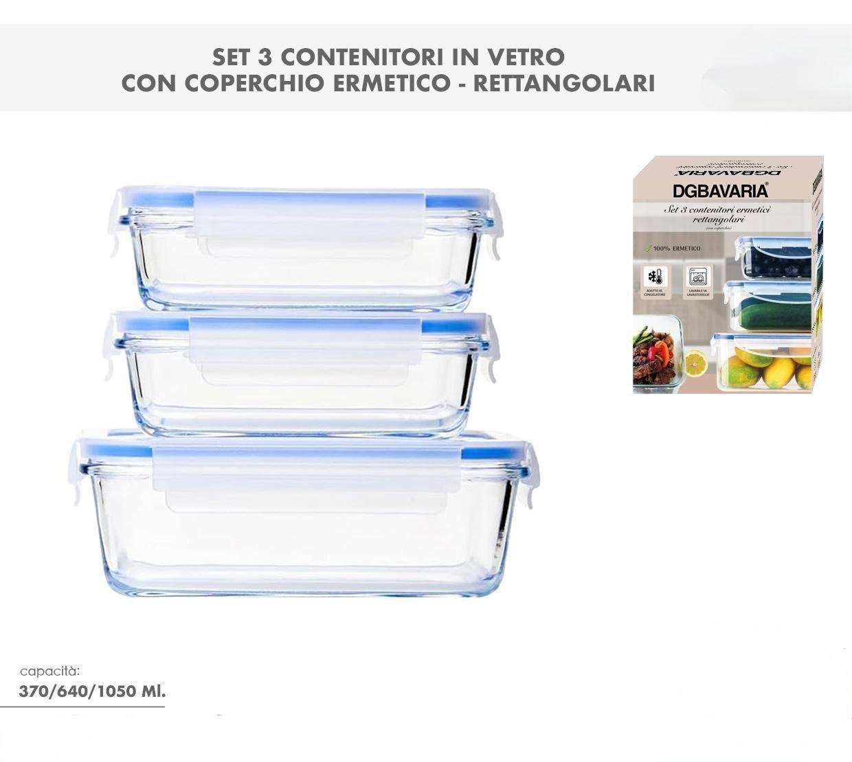 Set 3 Contenitori Rettangolari con Coperchio Ermetico – Conservazione Perfetta e Massima Freschezza