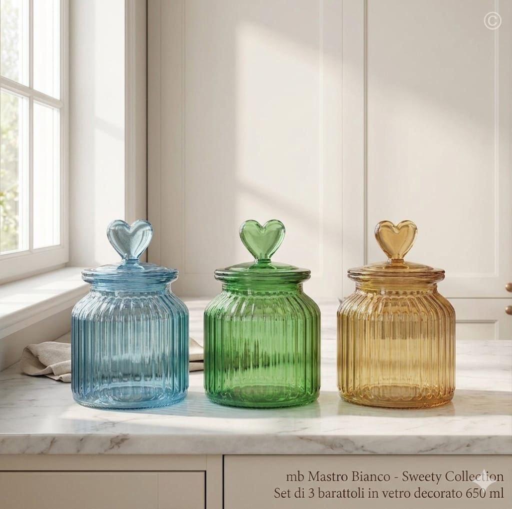 Set 3 Barattoli in Vetro Decorato – Eleganza e Praticità per la Tua Cucina