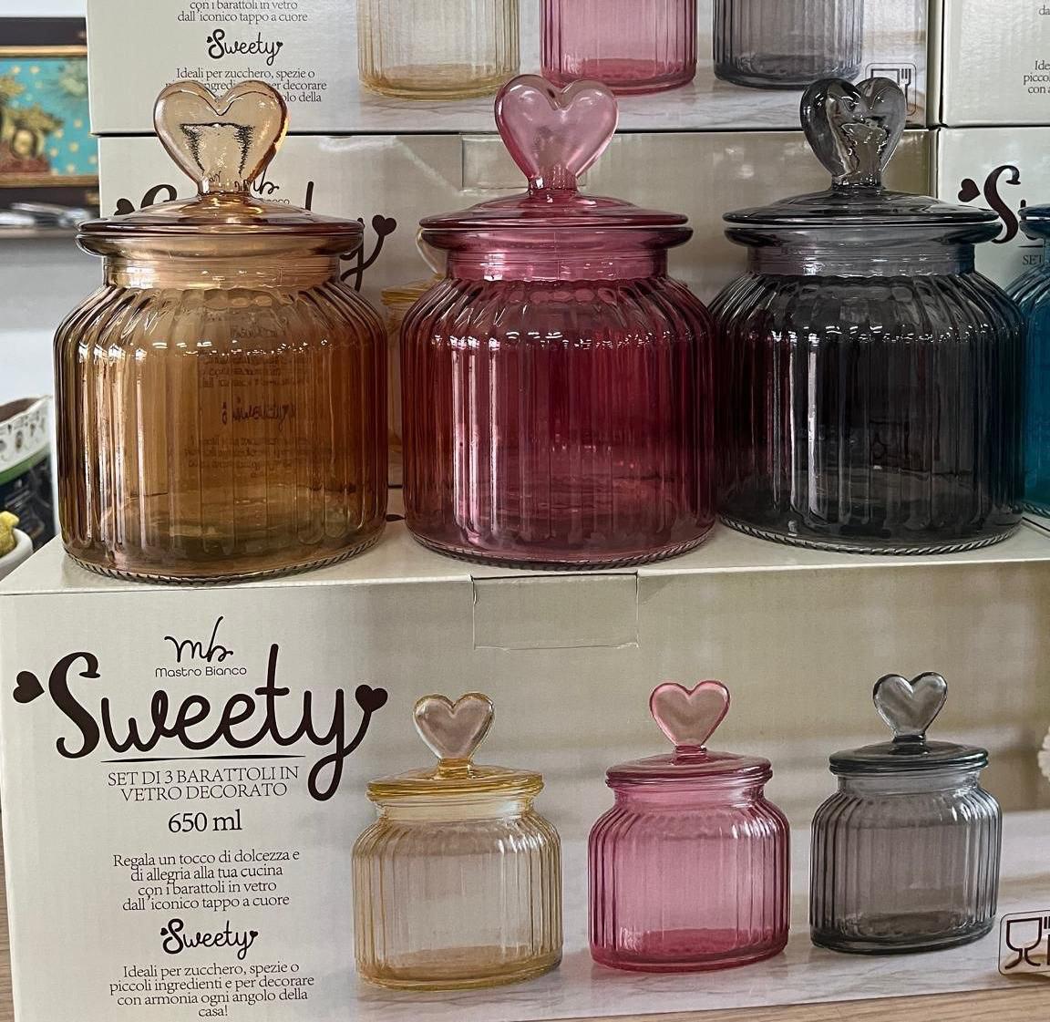 Set 3 Barattoli in Vetro Decorato – Eleganza e Praticità per la Tua Cucina