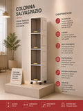 Colonna Salvaspazio Verticale Kuadra Mastro Bianco 4 Ripiani con Ante Trasparenti e Ruote Girevoli – Carrello Organizzatore Slim per Bagno, Cucina e Lavanderia