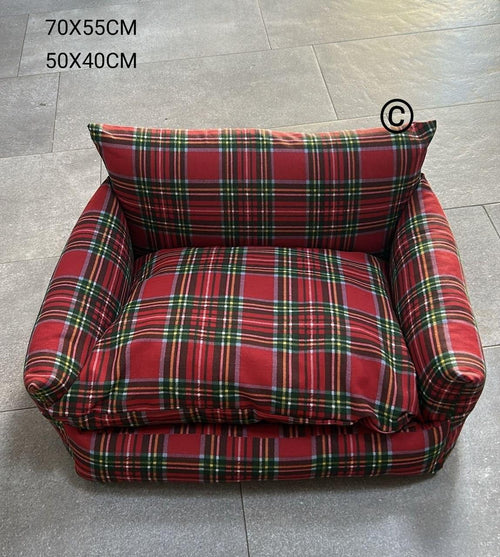 Cuccia Divanetto per Cani e Gatti in Stile Scozzese Tartan con Cuscino Estraibile – Imbottitura Maxi Alta Resistenza (Prodotto Artigianale Italiano)