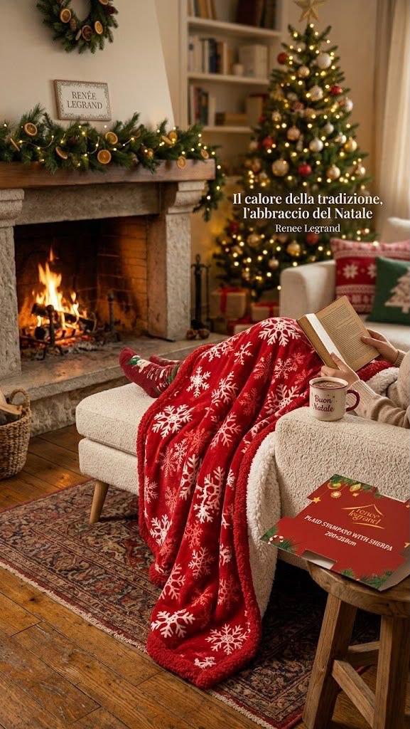 Plaid Matrimoniale Natalizio 200x220cm Renée Legrand con Rivestimento Termico Sherpa Agnellato – Coperta Divano e Letto Super Soffice e Calda