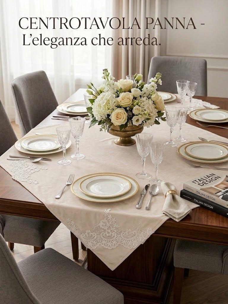 Centrotavola Quadrato in Velluto d'Arte con Applicazioni in Pizzo Macramè – Copritavola Elegante da Salotto e Pranzo (Collezione d'Arredo)