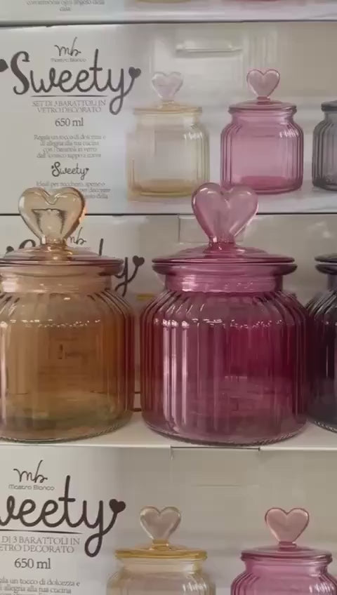 Set 3 Barattoli in Vetro Decorato – Eleganza e Praticità per la Tua Cucina